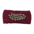 Maroon knitted headband with handmade beaded leaf decoration, winter warm hair accessory. - Fuschia