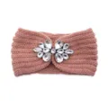 Rhinestone knitted headband winter warm ear warmer pink hair accessory daily wear - Korean Pink