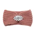 Knitted headband with rhinestones in pink color, variant style for winter fashion. - Korean Pink