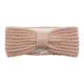 Pink knitted bow headband, plush fleece lined winter ear warm hair accessory. - Shrimp Pink