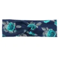 Blue floral twisted headband for sports yoga, comfortable fabric hair accessory variant. - Blue Green Rose Floral