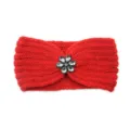 Red knit headband with crystal flower, warm winter hair accessory for yoga, sports, and daily wear. - Red