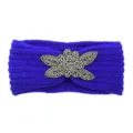Blue knit headband with beaded flower ornament, warm winter hair accessory for women. - Sapphire Blue