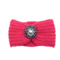 Bright pink knitted headband featuring a sparkling rhinestone gem for stylish daily warmth. - Rose Red