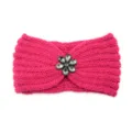 Rose red knitted flower headband, crystal rhinestone ear warmer for winter sports and yoga. - Rose Red
