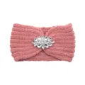 Pink knitted headband with crystal rhinestone flower brooch, warm woolen winter hair accessory. - Dusty Pink