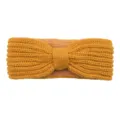 Mustard yellow fleece-lined knit headband with a cute bow design for daily warm hair. - Turmeric