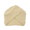 Beige knitted cross turban hat, warm chunky knit headscarf beanie for winter daily wear detail. - One Size / Beige