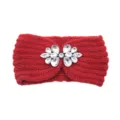 Red knitted rhinestone headband, winter warm ear warmer hair band for women and girls. - Bright Red