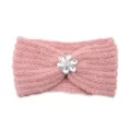 Pink knitted headband with crystal flower, warm winter hair accessory for women and girls. - Misty Pink