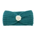 Knitted Pearl Headband Teal Winter Warm Hair Band Elastic Hair Accessory for Women - Post Green