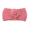 Pink Knitted Flower Headband Camellia Crochet Hair Band Winter Warm Hair Accessory - Pink