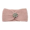 Pink knitted headband with rhinestone flower charm, soft warm hair band for women winter. - Shrimp Pink