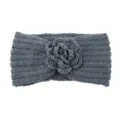 Dark grey knitted headband with cozy crochet flower design for winter warmth and stylish look. - Dark Gray