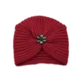 Wine red knitted turban hat with dazzling rhinestone flower, cozy winter beanie for women. - One Size / Burgundy