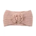Pink knitted wool headband with crochet flower design, warm winter hair accessory. - Pink