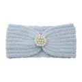 Light blue knitted headband for women, winter warm ear warmer with pearl and rhinestone flower. - Silver Gray