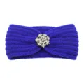 Blue knitted headband with rhinestone flower, warm winter ear warmer and stylish hair accessory. - Sapphire Blue