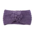 Purple knitted winter headband with crochet camellia flower design, warm and stylish accessory. - Purple