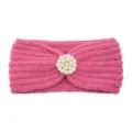 Pink knitted headband with elegant pearl rhinestone flower for women warm winter hair accessories - Peach Pink