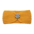 Yellow knitted headband with crystal flower, stylish winter ear warmer and hair accessory. - Turmeric