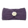 Purple knitted headband with pearl rhinestone flower, winter warm ear warmer hair accessory - Purple