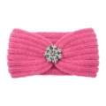 Pink Knitted Headband Rhinestone Crystal Flower Ear Warmer Winter Hair Band Yoga Spa - Peach Pink