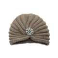 Winter knitted turban hat with sparkly rhinestone brooch stylish women warm beanie - One Size / Khaki