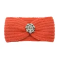 Orange knitted headband with sparkling rhinestone flower for autumn winter daily fashion. - Orange