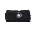 Fascia per capelli in maglia nera con strass e cristalli, accessorio in lana calda per inverno. - Stile Maglia Arrotolata / Nero