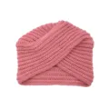 Pink knitted cross turban hat detail, soft winter warm beanie head wrap close up view. - One Size / Pink