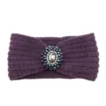 Purple knitted headband with sparkling rhinestone and gem centerpiece, perfect winter warm hair accessory. - Purple