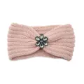 Pink knit headband with crystal flower, stylish winter ear warmer for sports and yoga. - Shrimp Pink