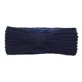 Navy blue knitted fleece-lined headband with cute bow, warm winter hair accessory for women. - Navy Blue