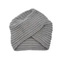 Grey knitted cross turban beanie hat, soft warm winter headwrap for women, cozy design. - One Size / Light Gray