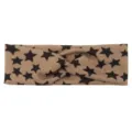 Khaki star print knit twist headband, soft hair accessory for sports, yoga and daily wear. - Camel Black Star Pattern