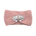 Pink rhinestone knit headband, autumn winter warm wool hair band, stylish fashion accessory. - Misty Pink