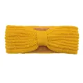 Yellow knitted fleece-lined headband with cute bow design, warm winter hair accessories. - Yellow