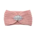 Pink rhinestone knitted headband for women, winter warm ear warmer and fashion hair accessory. - Misty Pink