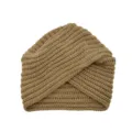 Brown knitted crisscross turban hat detail shot, textured woolen winter warm beanie cap - One Size / Khaki