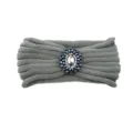 Graues Strickstirnband mit funkelnden dunklen Strasskristallen fur Damen Winterwarme. - Rollstrick-Stil / Dunkelgrau