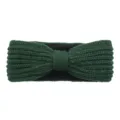 Dark green fleece-lined knit headband with bow, warm winter cozy hair accessory. - Dark Green
