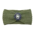 Green knitted headband with crystal gemstone decoration, warm winter hair accessory variant. - Mustard Green