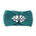Dark green knitted crystal headband, winter warm hair band, rhinestone ear warmer earband. - Post Green