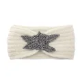 Knitted wool hairband with beaded flower decor, soft warm winter headband in beige variant. - Beige