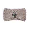 Knitted headband with crystal flower, warm winter hair accessory for women and yoga. - Dusty Pink