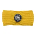 Yellow knitted headband featuring a stunning dark gemstone crystal embellishment for warm styling. - Yellow