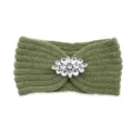 Green knitted rhinestone headband, stylish twist knit hair accessory and warm ear warmer. - Pickle Green