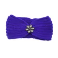 Purple knitted headband featuring a sparkling crystal flower, soft winter hair accessory. - Sapphire Blue