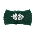 Dark green knitted rhinestone headband winter warm ear warmer fashion hair accessory for women - Dark Green